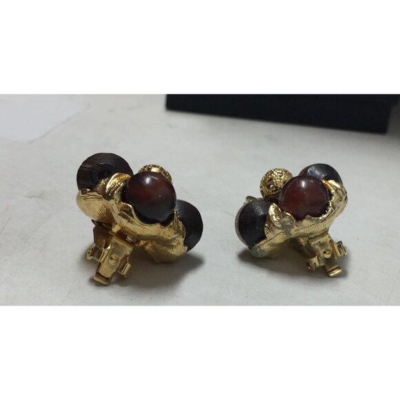 Women's Gold tone and Brown Shiny Acorn Clip on Earrings - Picture 2 of 5